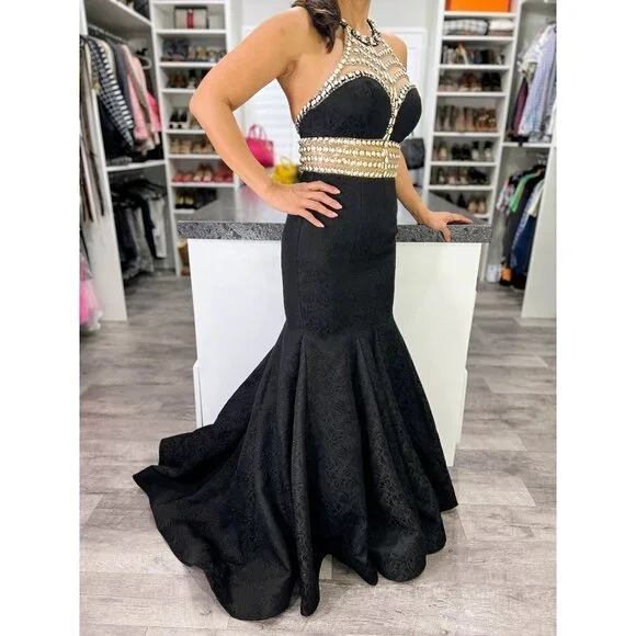 Rachel Allan Black Jacquard Formal Pageant Gown $1198